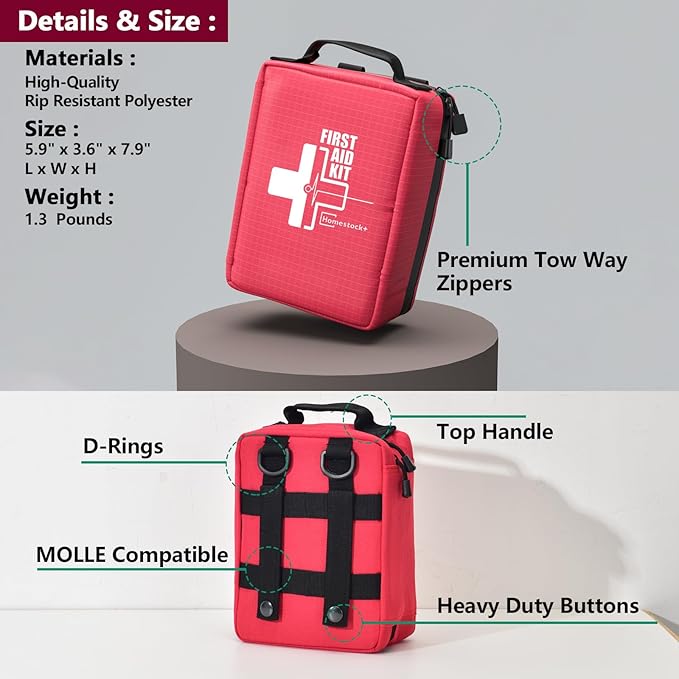 First Aid Kit, Professional Trauma First Aid Kit with Labelled Compartments Molle System for Car, Hiking, Backpacking, Camping, Traveling, and Cycling