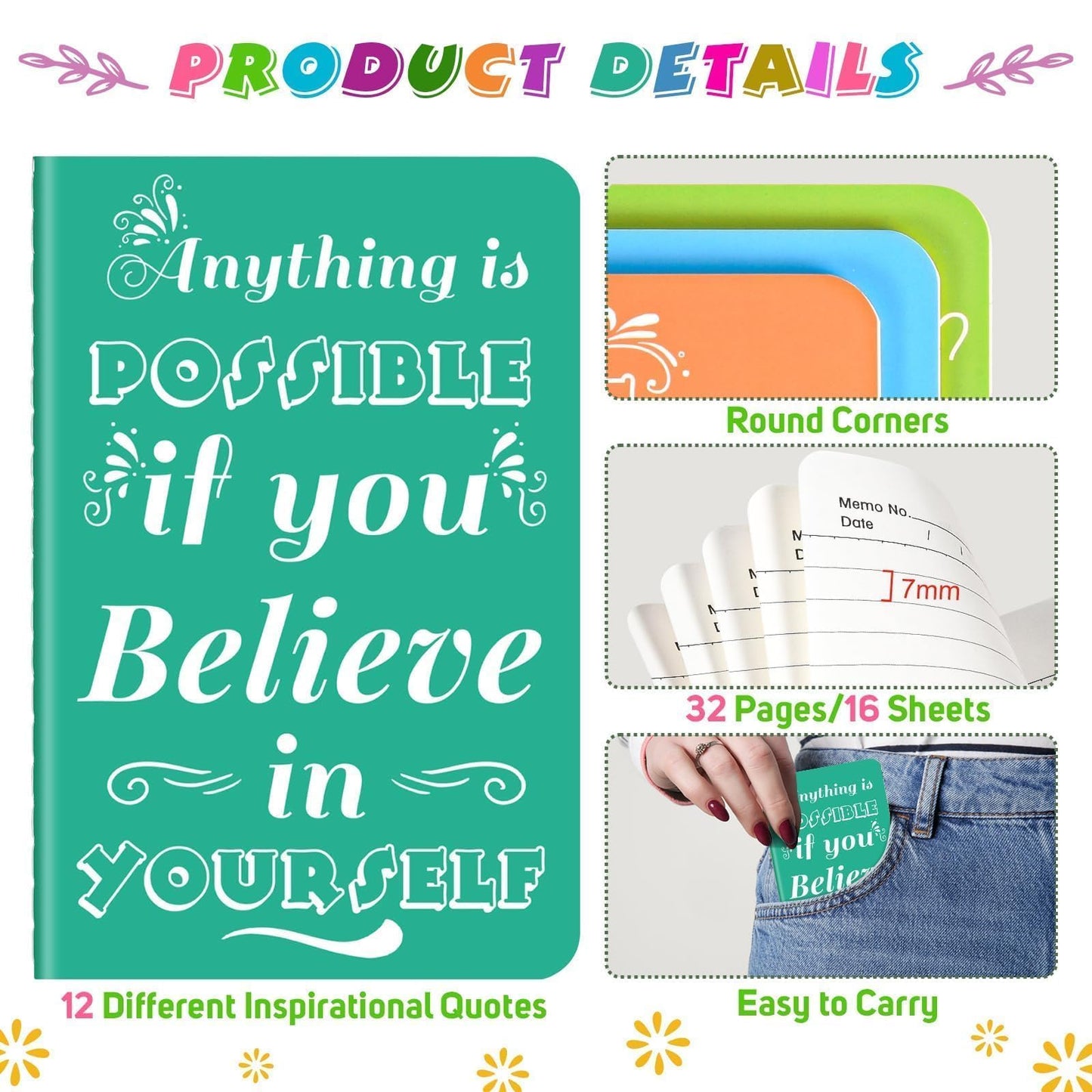 24 Pcs Mini Inspirational Notebooks Bulk with 24 Pcs Colorful Pens, Small Pocket Journal Notepads Set, Motivational Bulk Gifts for Women Men Teacher Student, Fun Mother's Day Gift Bulks, 3.5" x 5.5"
