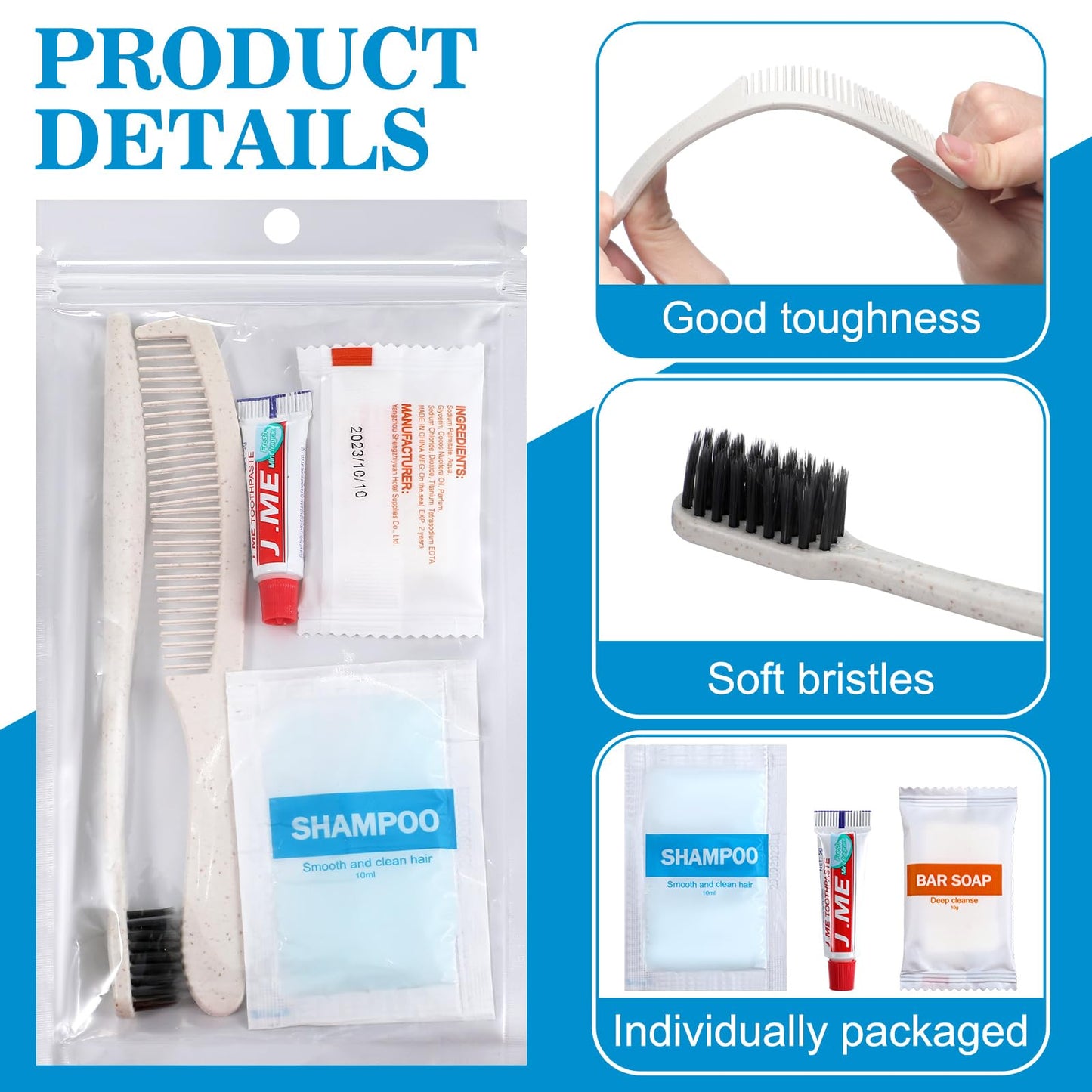 Hushee 48 Sets Personal Hygiene Kit Basic Toiletry Kit Homeless Care Package for Men Women Travel Charity Business Include Shampoo Toothbrush Toothpaste Comb and Bath(White)