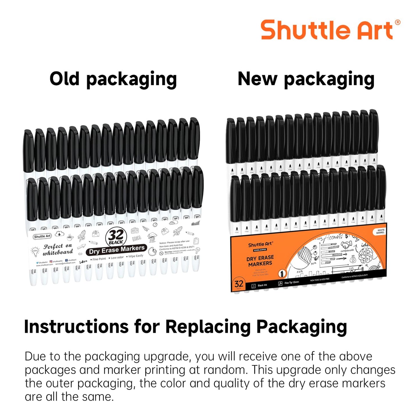 Shuttle Art Dry Erase Markers, 32 Pack Black Whiteboard Markers,Fine Tip Dry Erase Markers for Kids,Perfect for Writing on Whiteboards, Dry-Erase Boards,Mirror,Calender,School Office Supplies