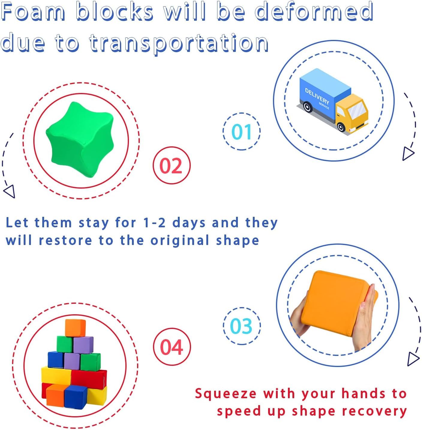 UHAPPYEE Toddler Foam Buliding Blocks - 12 Piece in 2 Shapes Fabric Covered Stacking Block Sets -Soft Play Set for Kids Idea for Building and Throwing Fun-Red