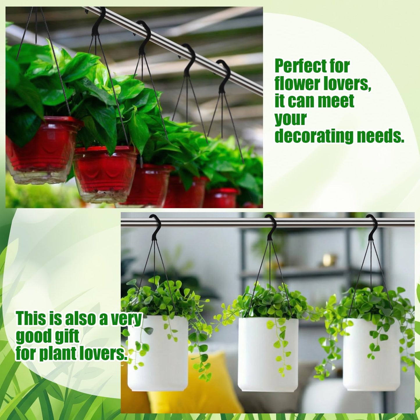 Acellegic 12 Pcs Plastic Plant Pot Hanger 14 Inch Black Hanging Basket Hooks Flower Pot Hangers for Indoor/Outdoor Garden, Patio, Balcony Decor