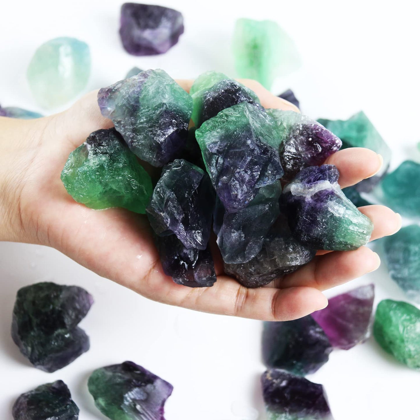 Nvzi Rainbow Flourite Crystals, Crystals and Healing Stones, Rocks for Tumbling, Raw Crystals Bulk, Amathesis Crystal, Calcite Crystal for Decoration, Wicca, Reiki, Chakra and Energy(1LB)