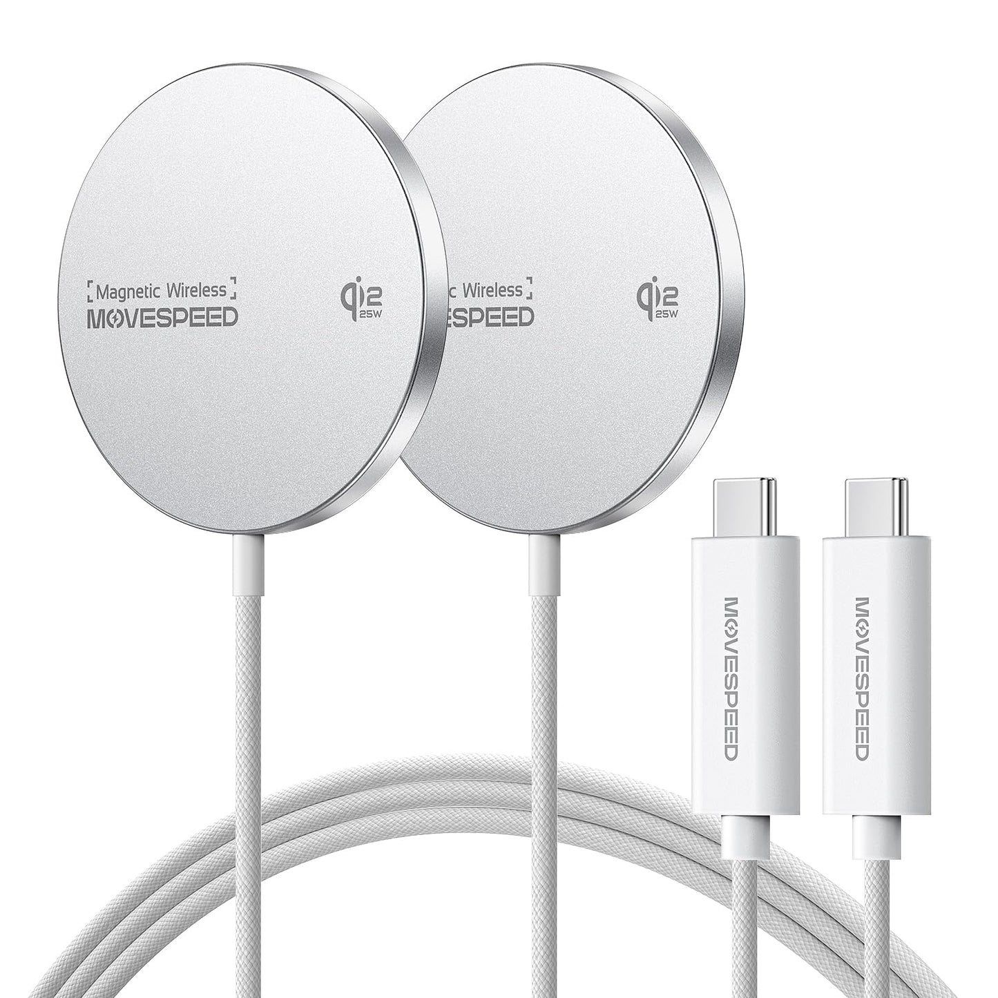 MOVESPEED Qi2.2 25W Magnetic Wireless Charger 2 Pack, MagSafe Fast Charging Pad, Compatible with iPhone 17/16/15/14/13/12 Series, AirPods Pro/4/3/2,Samsung Galaxy and More(White)
