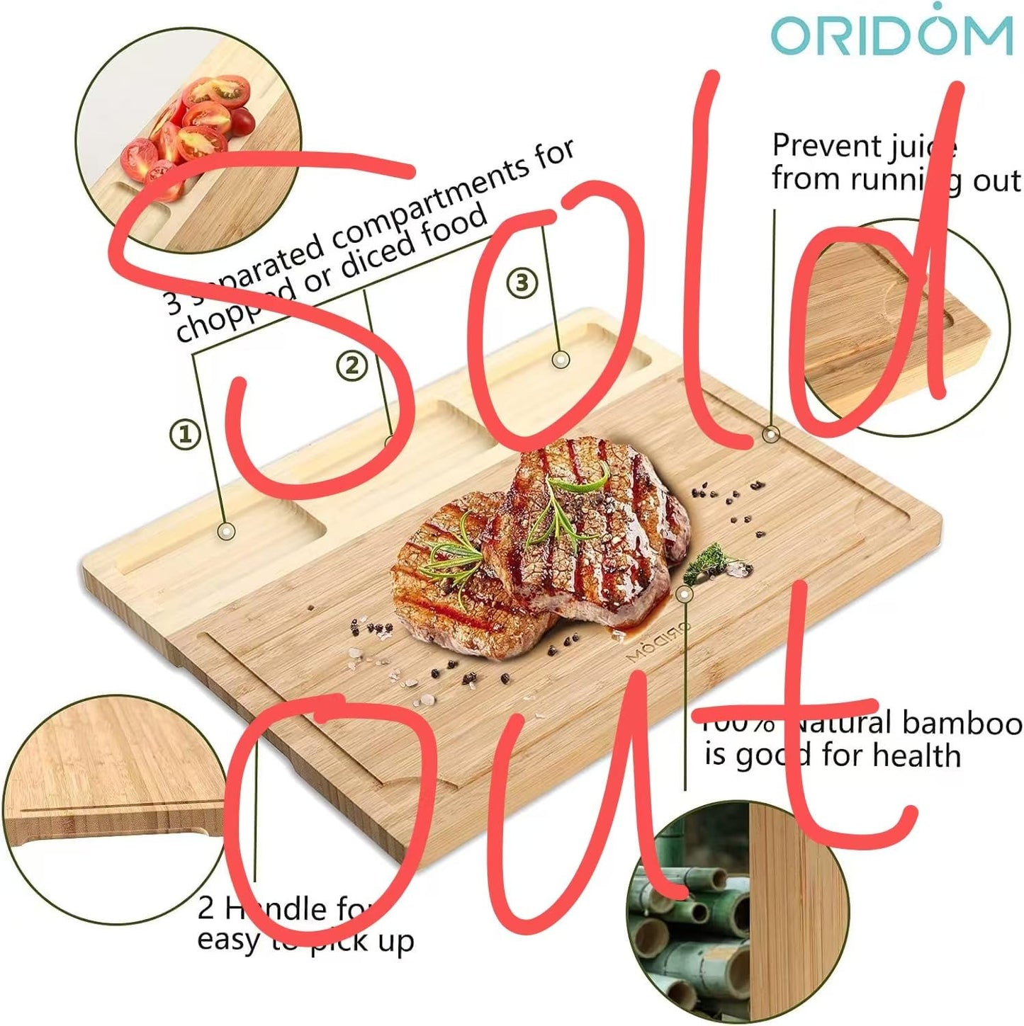 ORIDOM Bamboo Cutting Board Wood Chopping Board Double Sided Charcuterie Boards