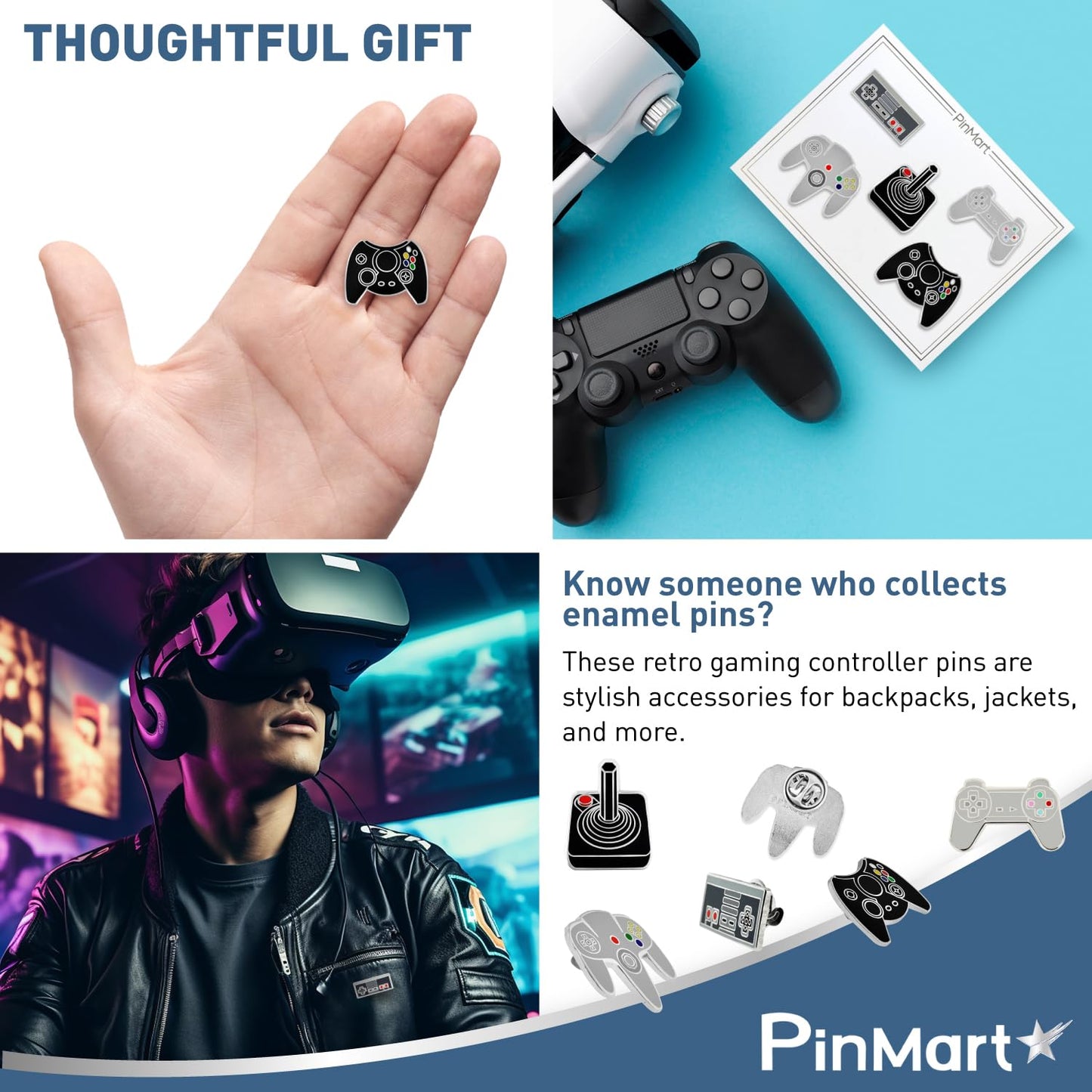 PinMart's Retro Video Gaming Controller Enamel Lapel Pin Set – for Gamers, Jackets, Backpacks, Cool Video Game Gifts, Gaming Accessories, Collectible Gamer Pins
