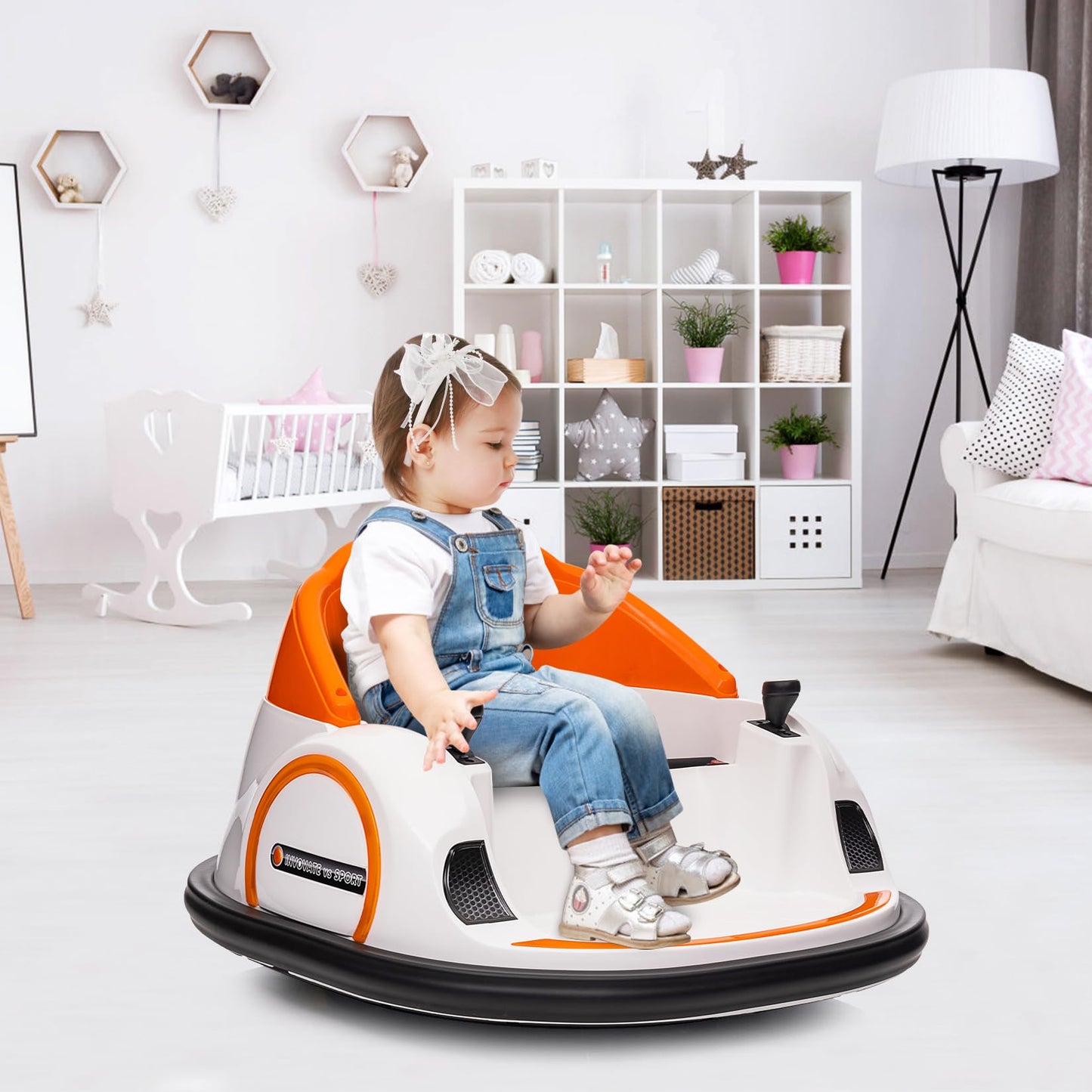 12V Kids Ride On Bumper Car Electric Vehicle for Toddlers Ride on Toy Bumping Car with Remote Control, Battery Display, 360°Spin, LED Lights, MP3, USB, Orange