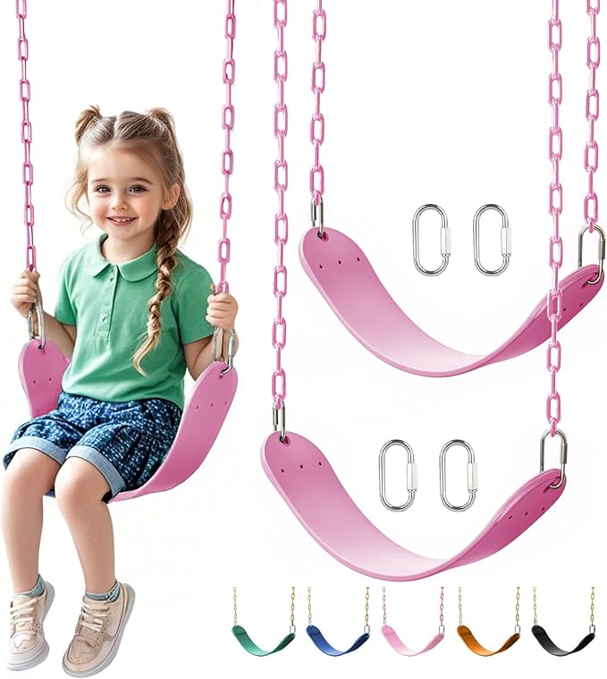 little dove 2 Pack Heavy Duty Swing Seats with 66" Rust-Resistant Chains, Swing Set Accessories Replacement with Quick Links, Kids Swings Supports 330 lbs for Outdoor Playground Trees, Green