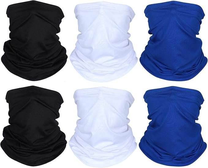 Geyoga 6 Pieces Winter Face Mask for Men UV Protection Mask Sunscreen Breathable Windproof Neck Gaiters Scarf Fishing Cycling Running (Black, White, Royal Blue)