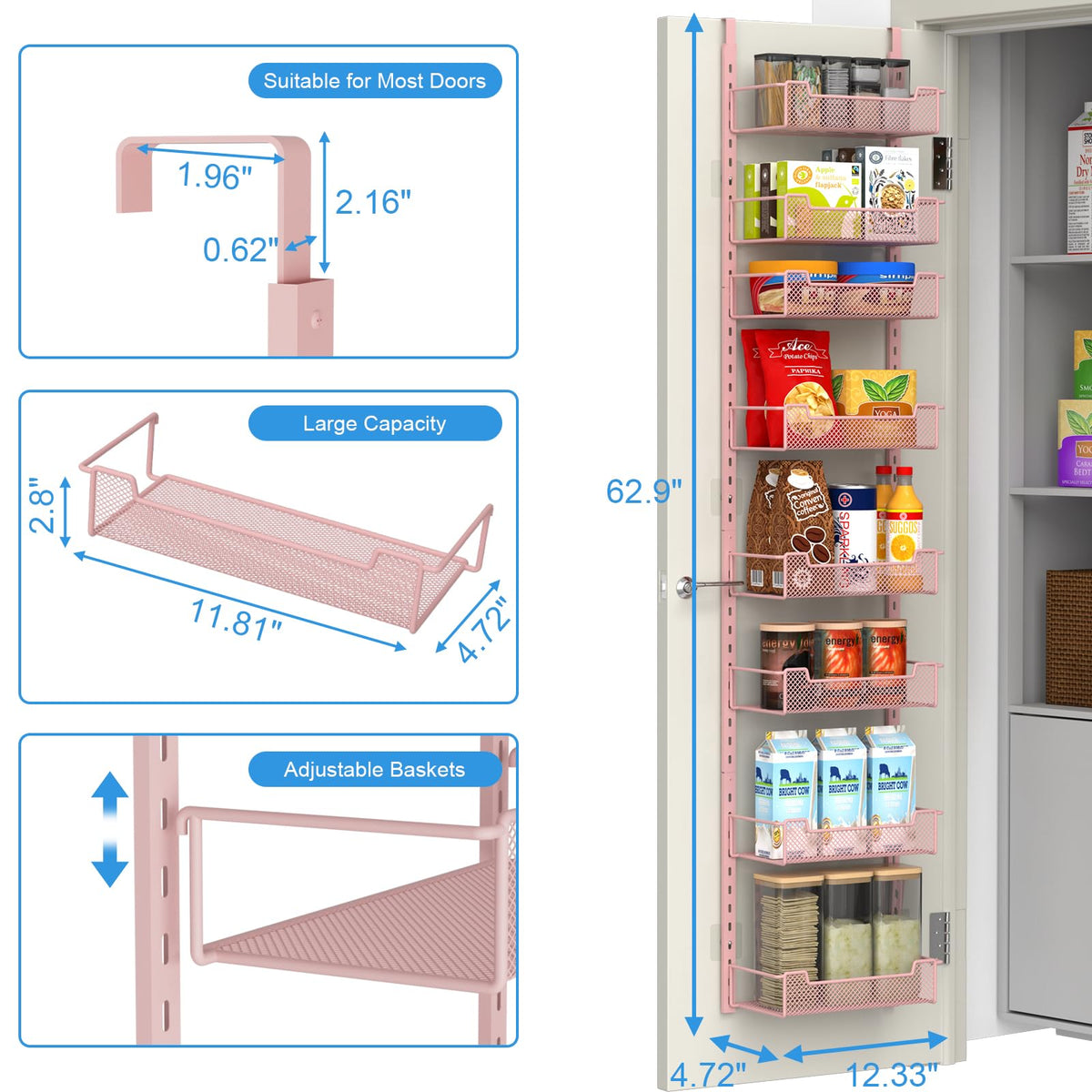 12.3" W Narrow Over the Door Pantry Organizer