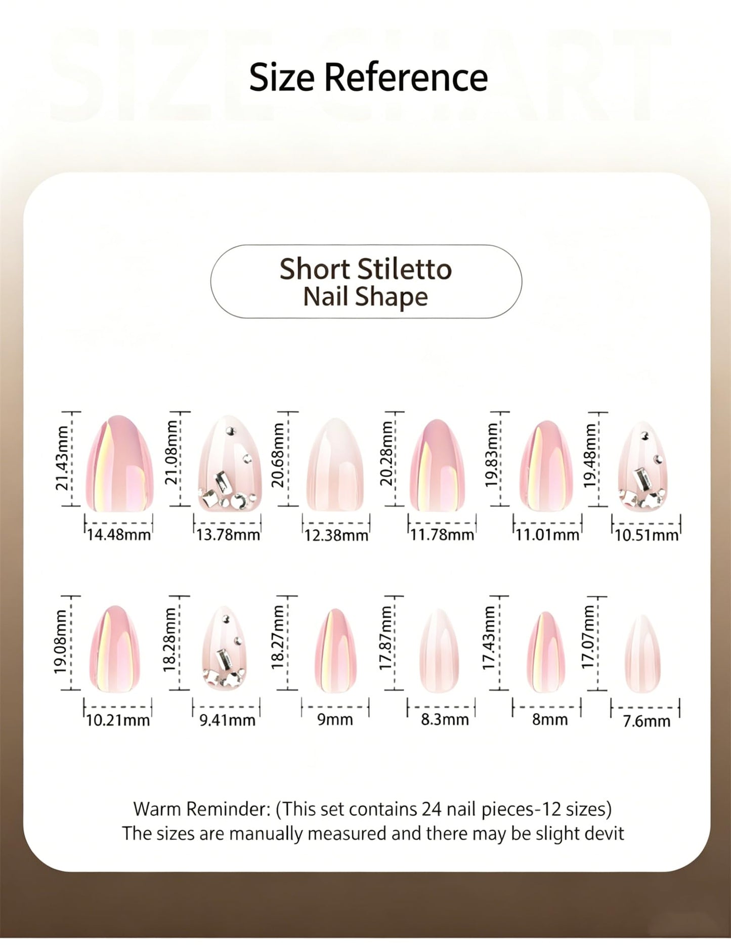 Press On Nails, French Tip Short Pointed Almond Fake Nails with UV Finish, 12 Sizes Quality False Nails, 24Pcs Reusable Press-On Manicure Set with Nail Glue for Women Pattern #07