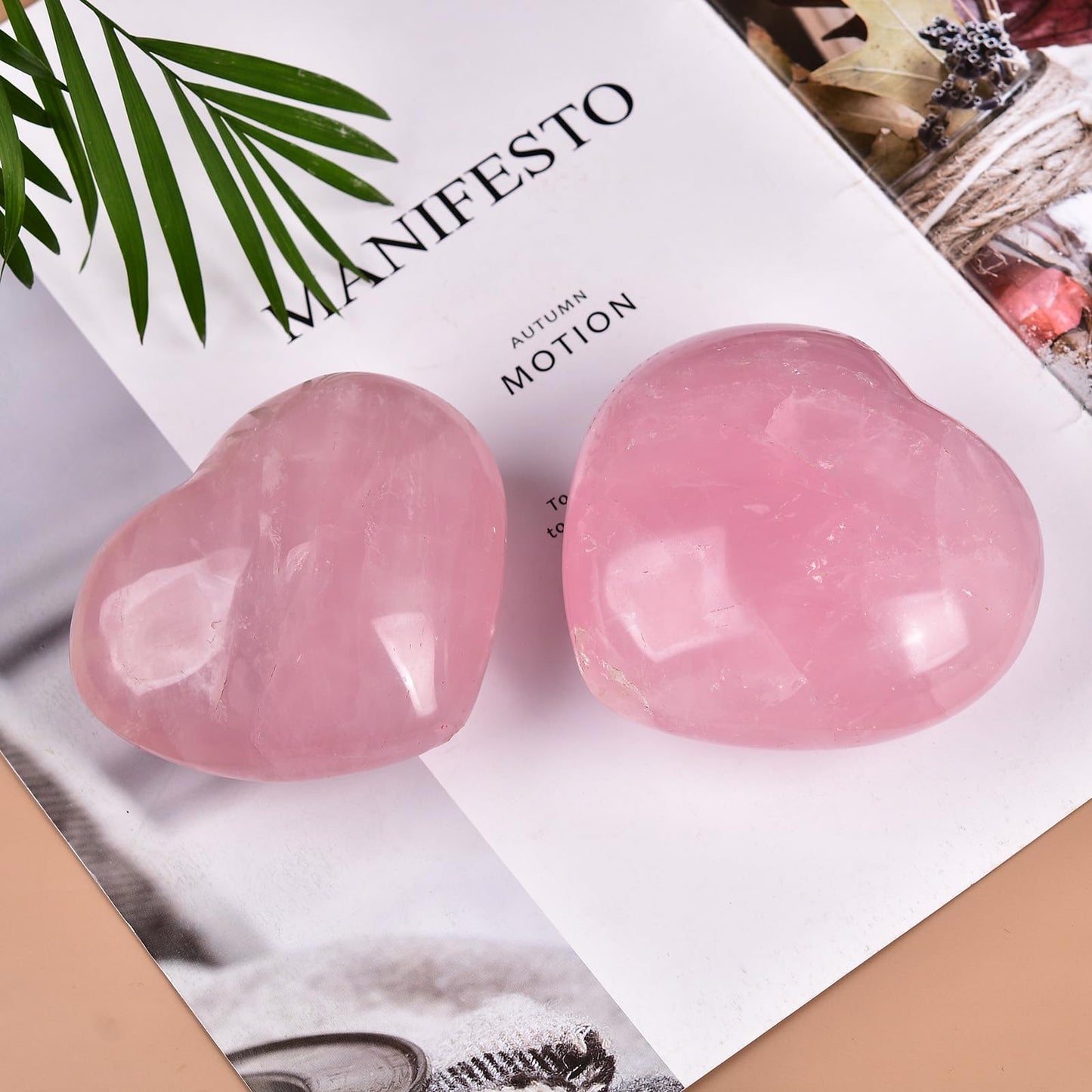 JIC Gem Large Heart Shaped Rose Quartz Crystal Healing Stone Pocket Palm Worry Stone with Display Stand Chakra Reiki Balancing 3.7"-4"