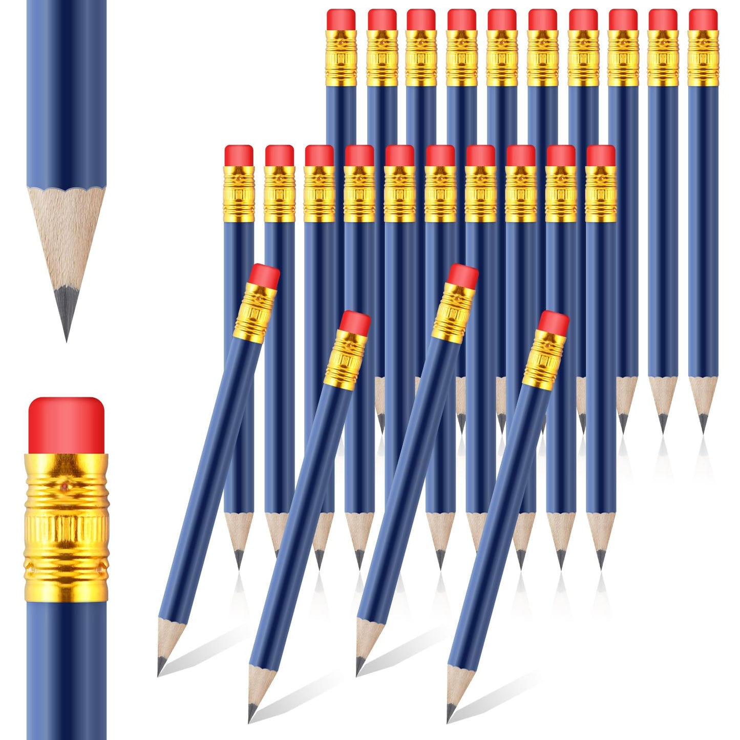 24 Pcs Mini Half Pencils Blue Golf Pencils with Erasers Bulk 4 Inch Short Pre Sharpened Pencil Small Pencil for Games Baby Shower Bridal Shower Wedding Presents Classroom Back to School Office Pocket