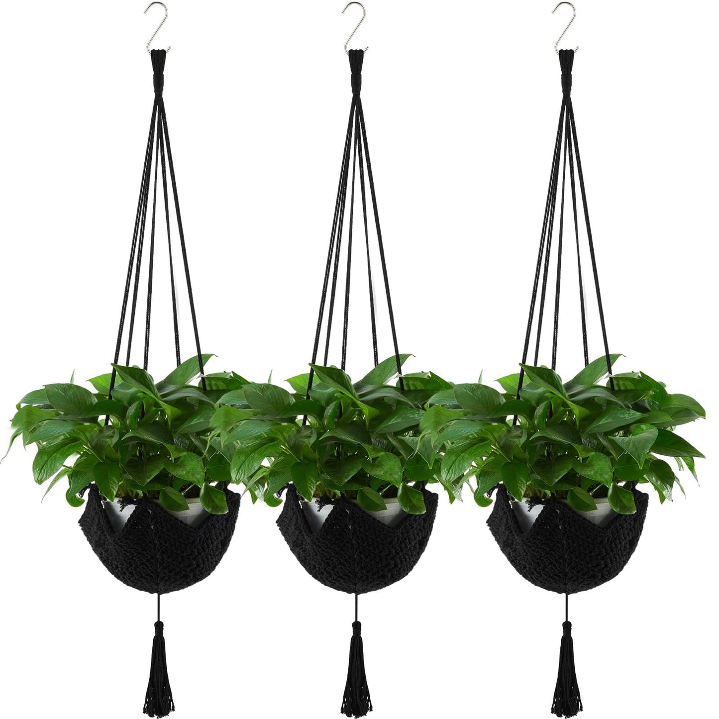 Shappy 3 Pack Boho Macrame Plant Hanger, Large Hanging Planter Plant Holder Pot Hanger Hanging Basket Wall Planters, Plants Lover Gift for Indoor Garden (Classic,Black)