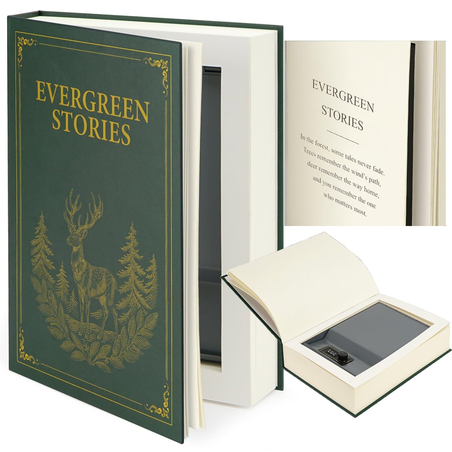 Large Decorative Book Safe with Combination Lock, 10.82"×7.67"×1.77" Hidden Storage Diversion Box for Cash, Phone, Passport, Valuables – Home Office Bookshelf, Evergreen Stories