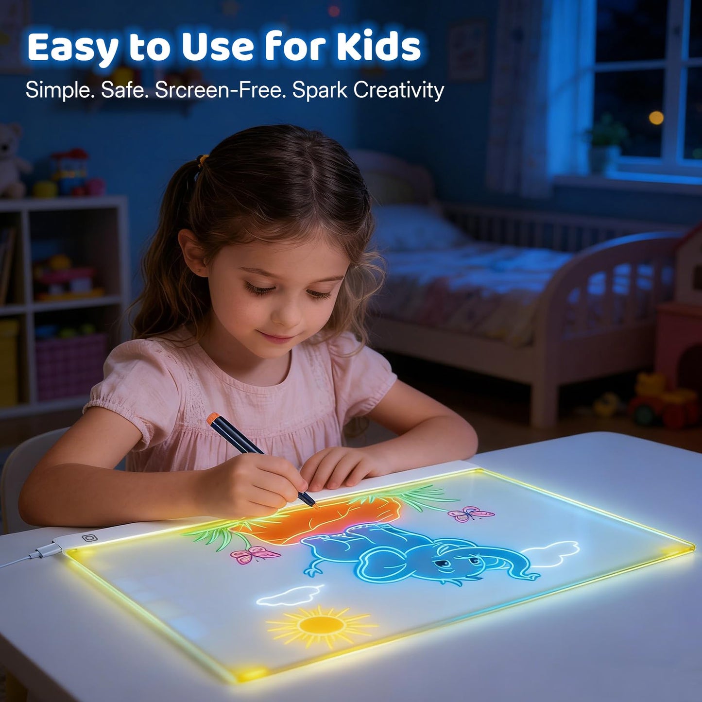 16.5" Led Drawing Board for Kids, Light Up Drawing Pad, Dry Erase Note Board with 12 Light Effects, Glow Doodle Board with 7 Markers | Screen-Free Creative Fun | Christmas Birthday Gift for Girls Toys