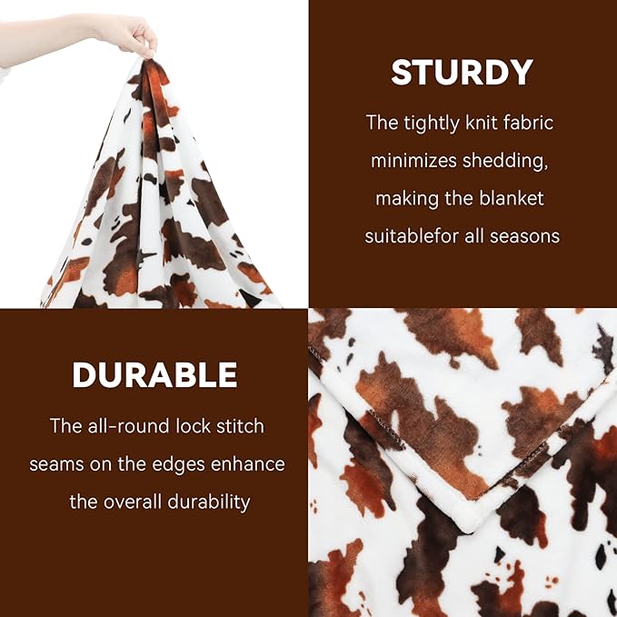 Small Blankets for Kids - Cute Soft Cow Print Fleece Throws, Brown & White Cozy Decor for Crib, Stroller, Car Seat, Couch - Lightweight Cozy Gifts for Boys Girls, Playroom Essentials 40"x50"