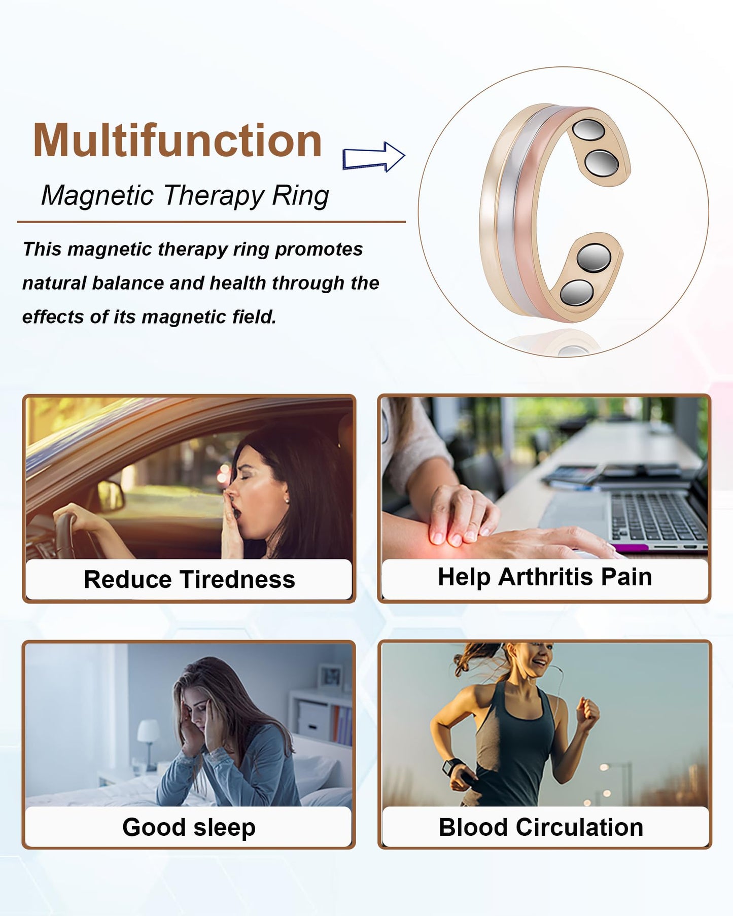 EnerMagiX Copper Rings for Women, Pure Copper Adjustable Magnetic Ring with 3500 Gauss Magnet（0950）
