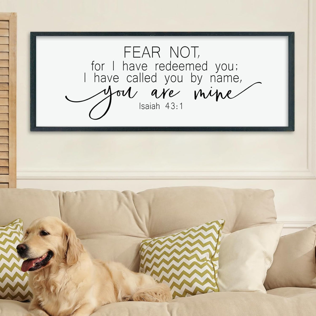 LuZhiQiang Fear Not for I Have Redeemed You Wall Decor Art 40"×15" Isaiah 43:1 Bible Verse Sign Christian Scripture Large Wood Framed Wall Hanging (Black)