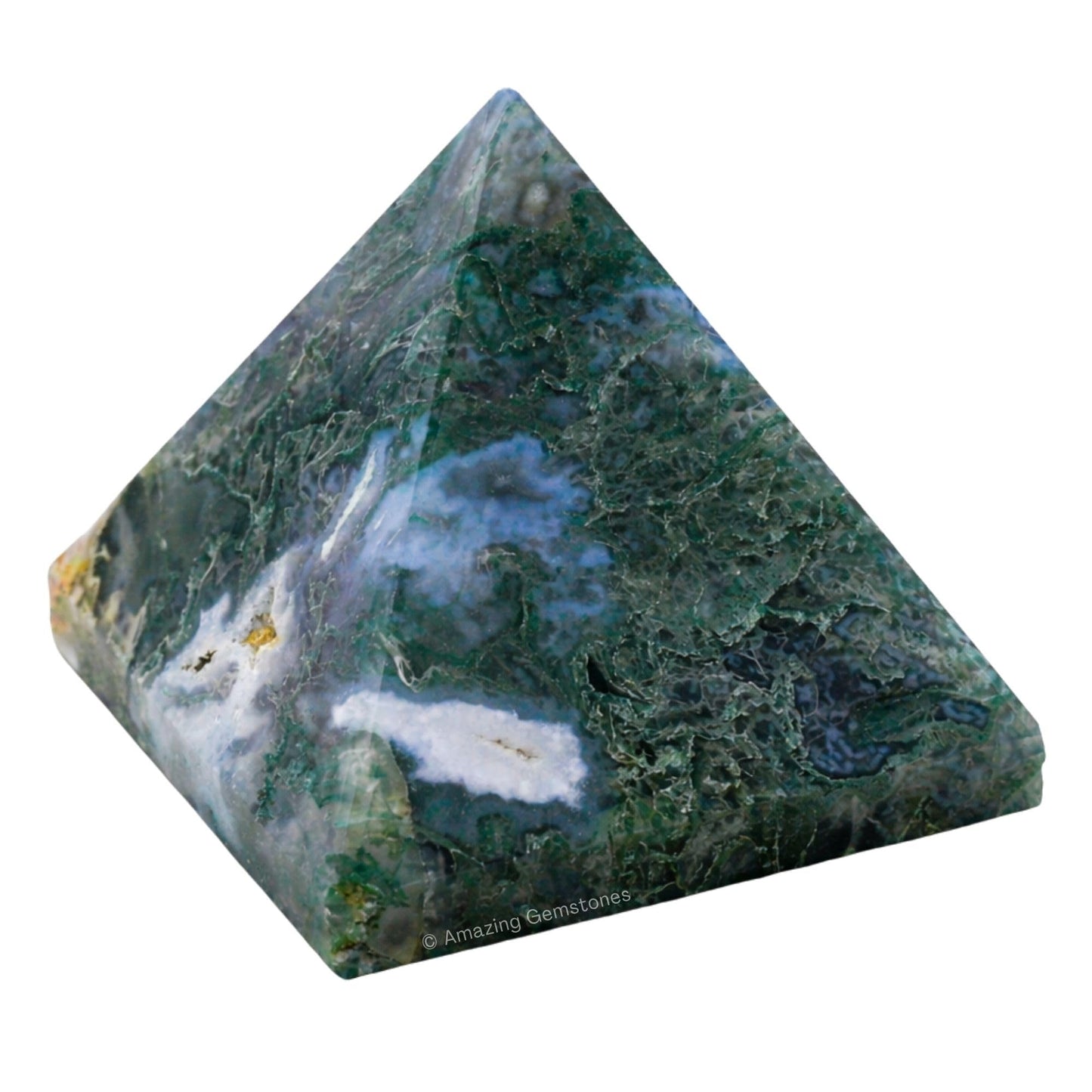 Amazing Gemstone Moss Agate Pyramid Crystal Healing Stones - 2" Great Pyramid Figurine of Natural Stone Pyramid for Meditation, Reiki, Chakra Balancing and Crystal Pyramids Grid