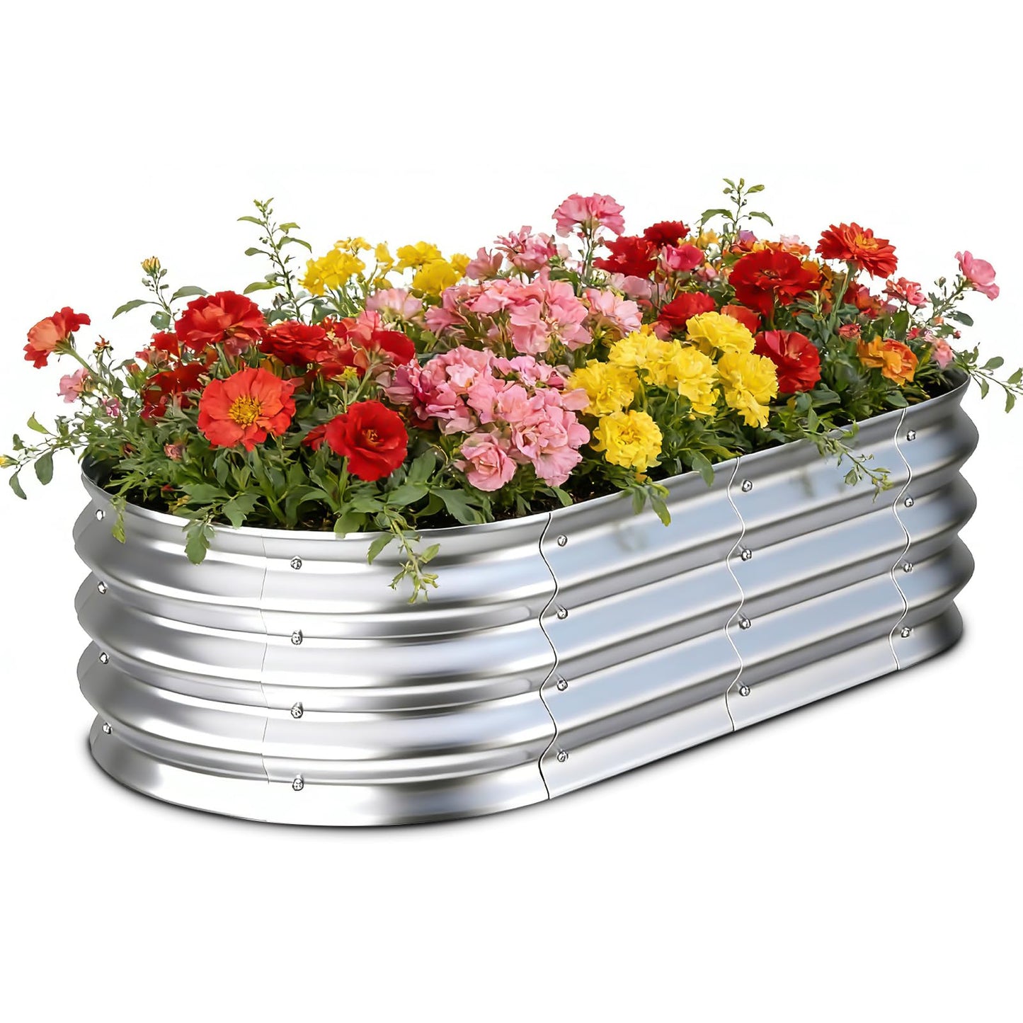 Tegarbed Galvanized Raised Garden Bed Outdoor, 4x2x1ft Metal Heavy Duty Planter Boxes for Gardening, Easy Assemble Bottomless Small Oval Plant Container Kit for Vegetable, Flower, Fruit, Silver, 1Pack
