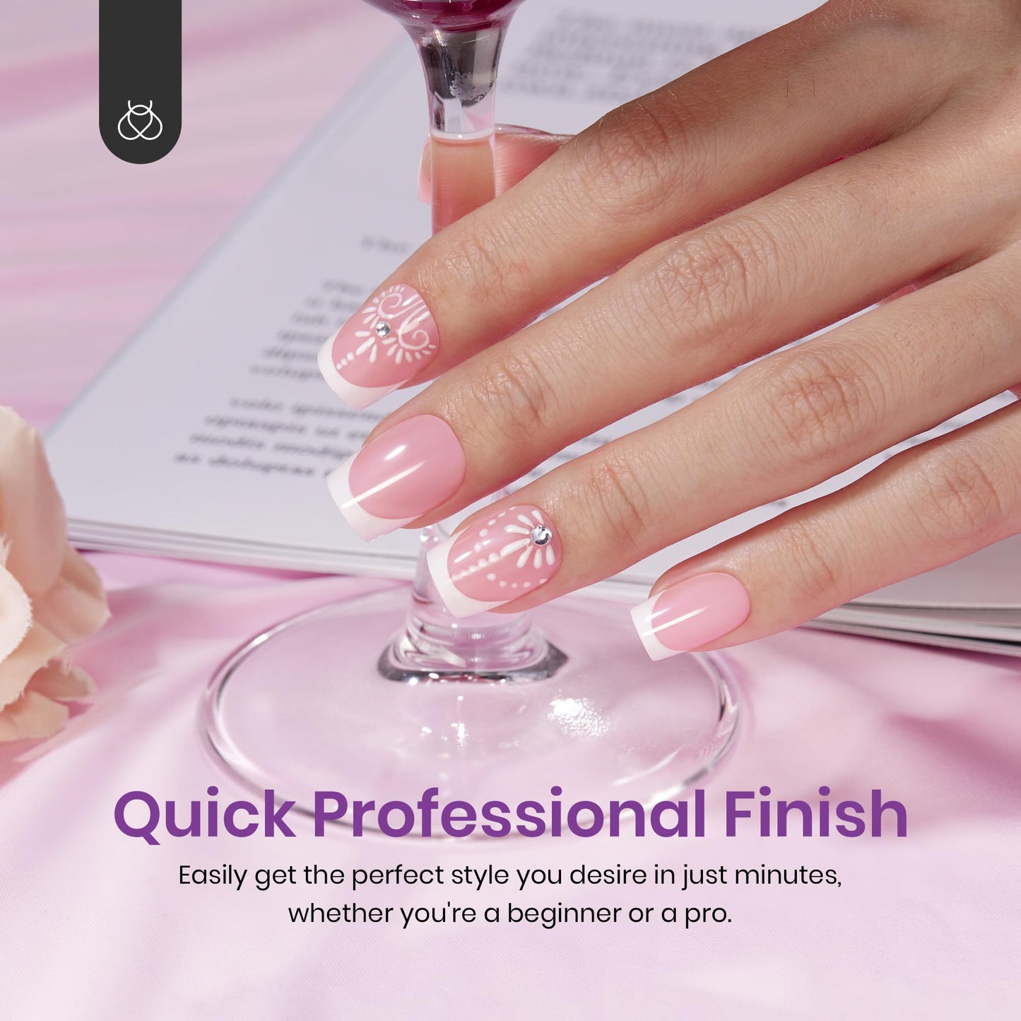 Beetles French Tip Press On Nails: 150 Pcs Pink Short Square Press On Nails with Gel Polish 25 Colors Fall Winter Gel Nail Polish Set