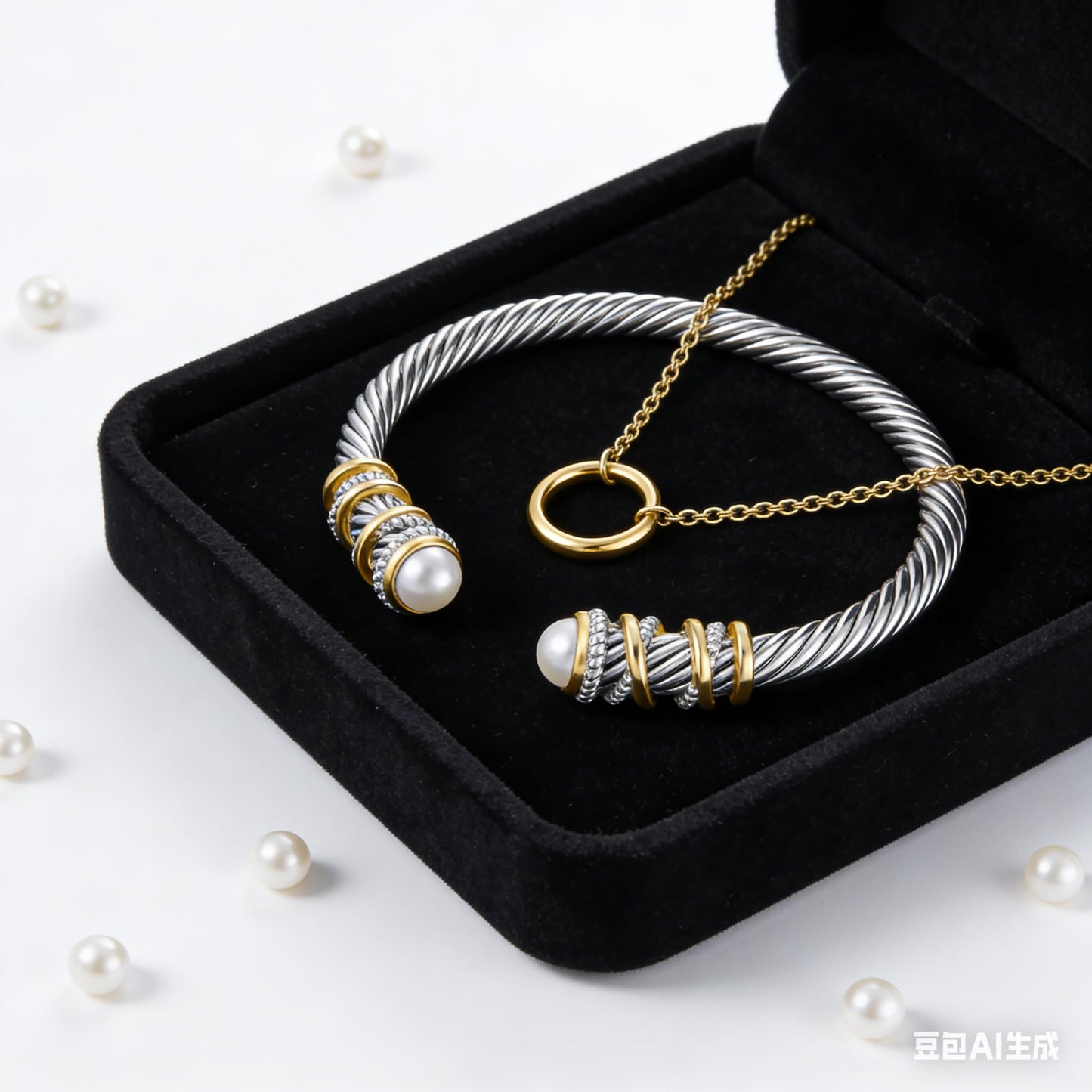 Decpro Antique Twisted Cable Bracelet with Composite Shell Pearl Inlay Alloy Cuff Bracelet for Women