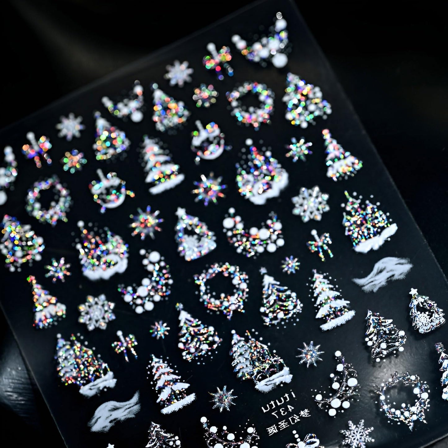 Christmas Nail Art Stickers 5D Embossed Snowflake Nail Stickers Xmas Tree Design Nail Decals Aurora Silver Nail Art Supplies for Women Acrylic DIY Nail Decorations