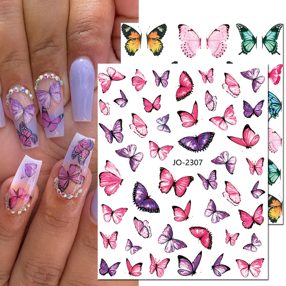 Butterfly Nail Art Stickers, 3D Decals - Self-Adhesive Butterflies Wing Designs for Women, DIY Nail Decoration