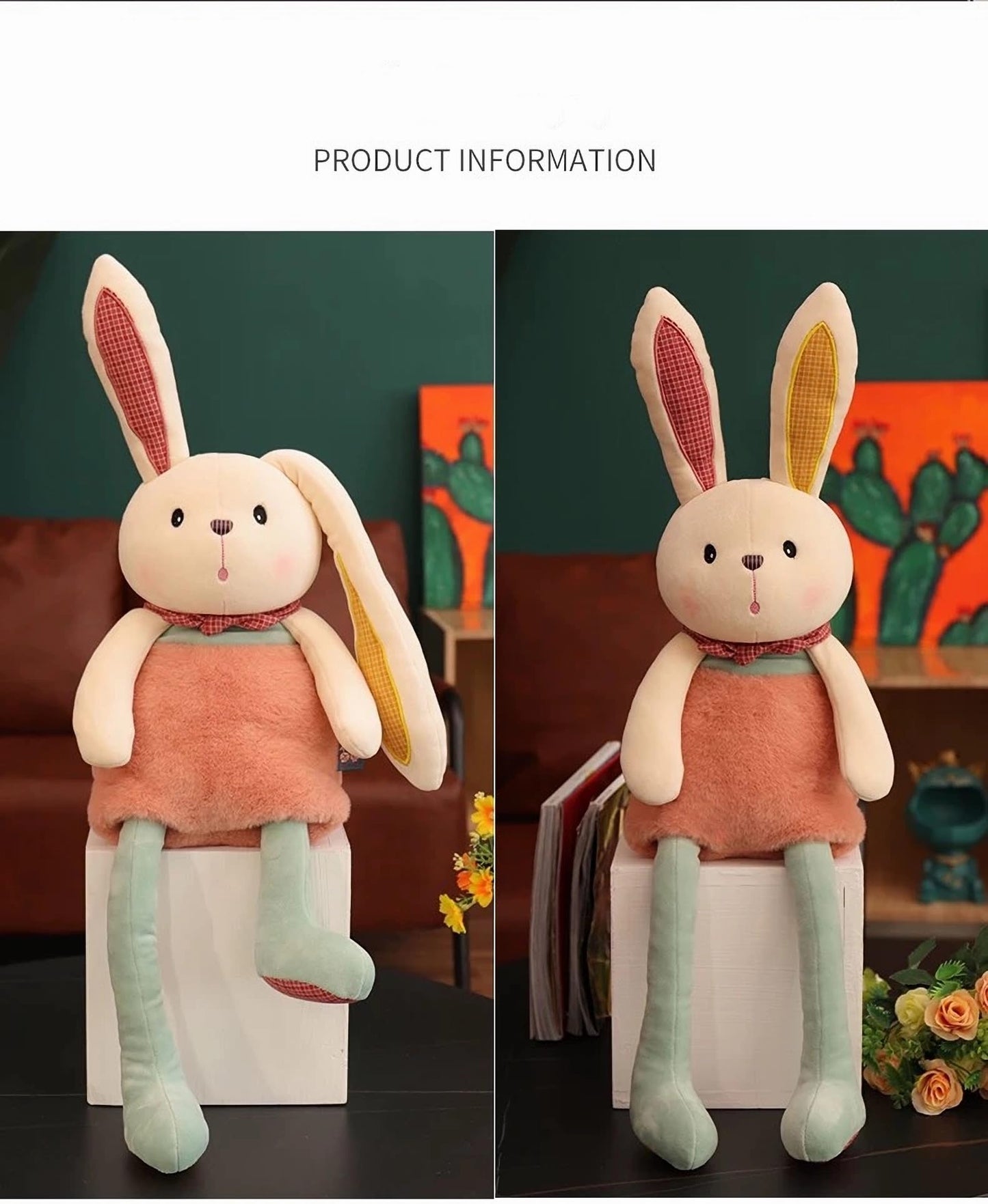 Ninqukico Plush Bunny -17'' Stuffed Animal Rabbit Pull-Out Ears and Legs, Cute Bunny Rabbit Soft Plushie Toy for Girls or Baby