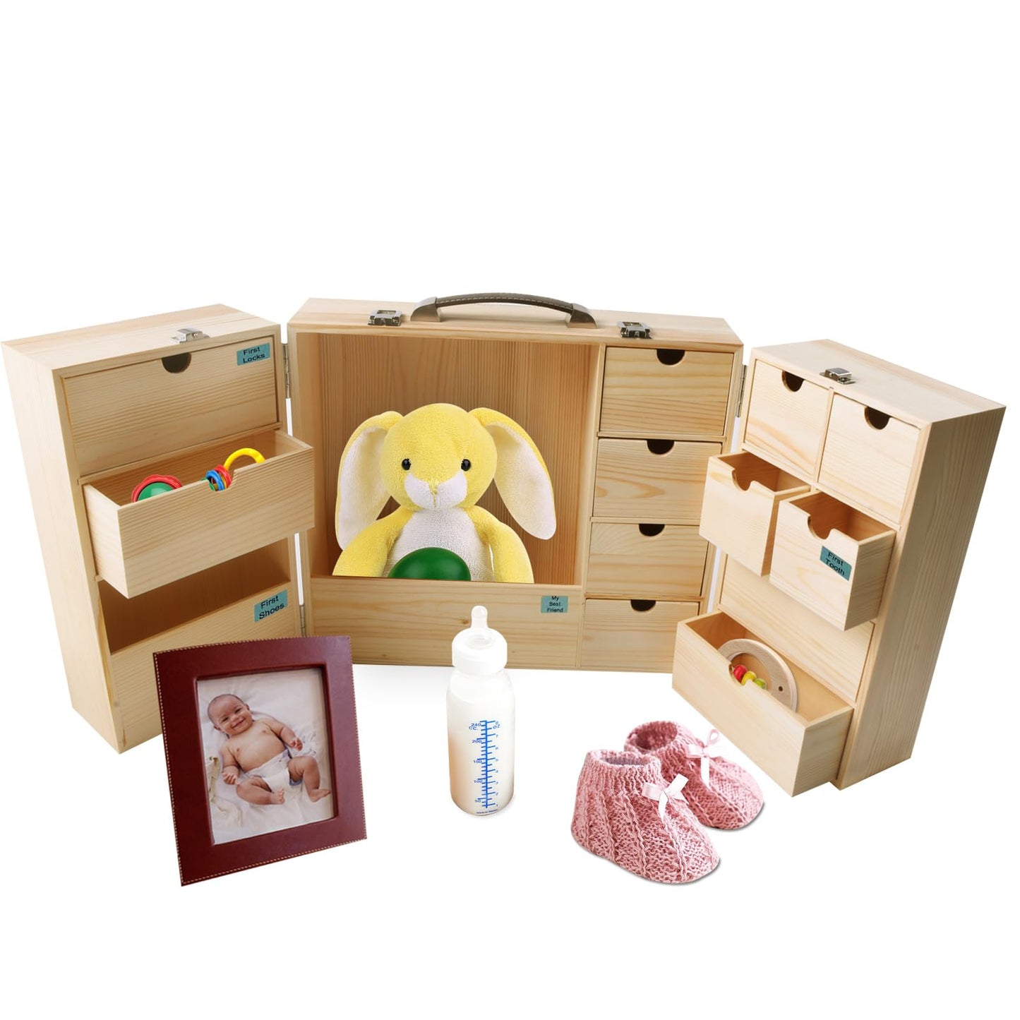 Vencer DIY Baby Keepsake Box - Handwritten Label Wood Newborn Memory Organizer for Baby Shower, Hair, Teeth, Pregnancy, Mother's Day, Maternity