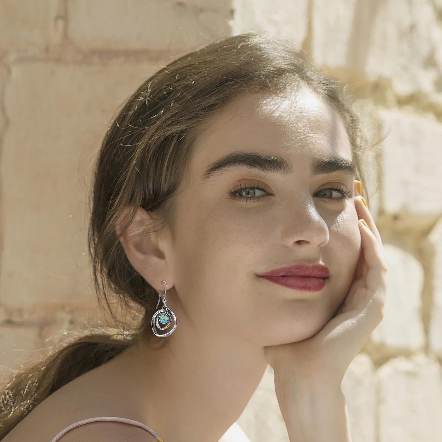 Phyonio Teal Turquoise Earrings for Women 925 Sterling Silver Turquoise Dangle Earrings Vintage Swirl/Spiral Ear Hook Earrings