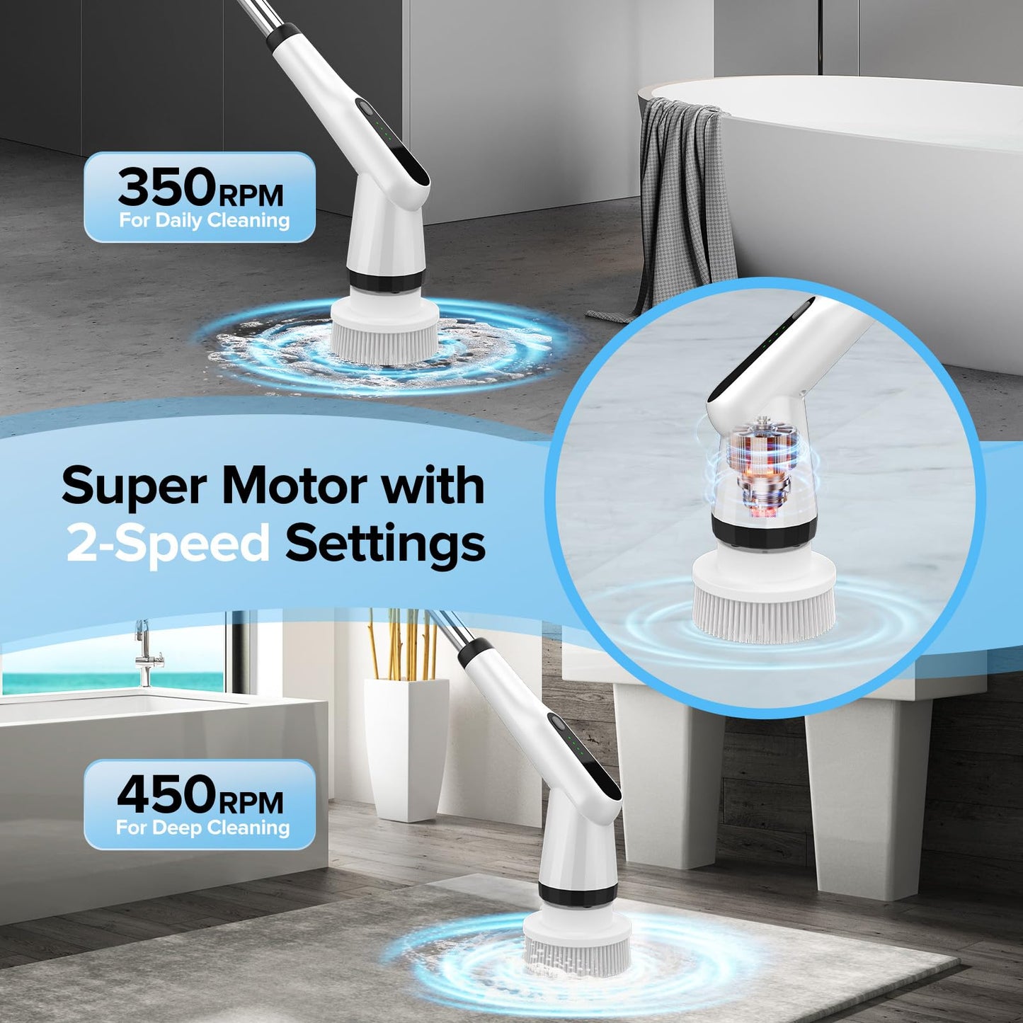 Electric Spin Scrubber, Dreazu IPX7 Shower Scrubber with 7 Replaceable Brush Heads & Retractable Handle, 2-Speed Adjustable Shower Cleaner for Bathroom,Toilet, Bathtub, Kitchen, Tile Floors