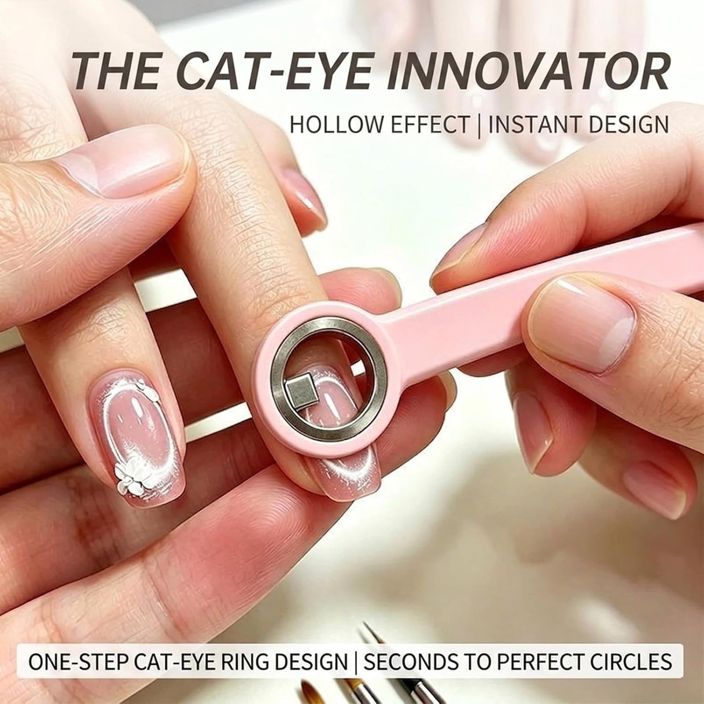 Ring-Shaped Cat Eye Magnet for Nails, Hollow Magnetic Design Circle Cat Eye Magnet for 3D Halo French Tip Nail Art, Home Salon DIY Manicure Tool (3Pcs-Pink+Purple+Black)