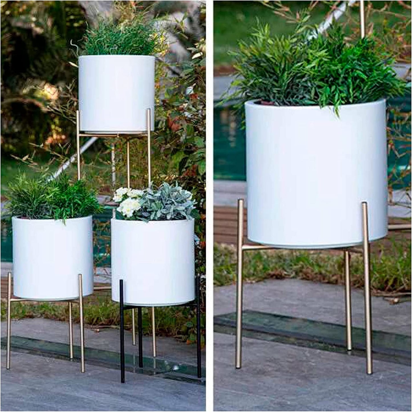 Elly Décor 12 inch Round Cylinder Plastic Planter with Drainage, Round Classic Smooth Texture, Lightweight & Extremely Durable 12" x 12" Cylinder Pot White