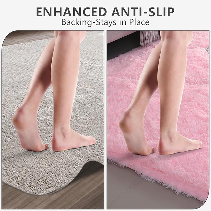 Shag Area Rugs for Bedroom Living Room,Ultra Soft Fluffy Area Rugs for Dorm,Indoor Carpet Nursery Rugs for Kids Girls Room Home Decor (Pink, 8x10 Feet)