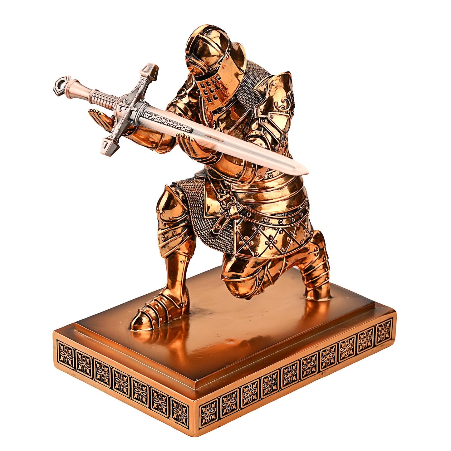 HDMbigmi King's Guard Knight Pen Holder Pen Stand Desk Organizers and Accessories Resin Pencil Holder as Gift for Office and Home (Copper(Plating))