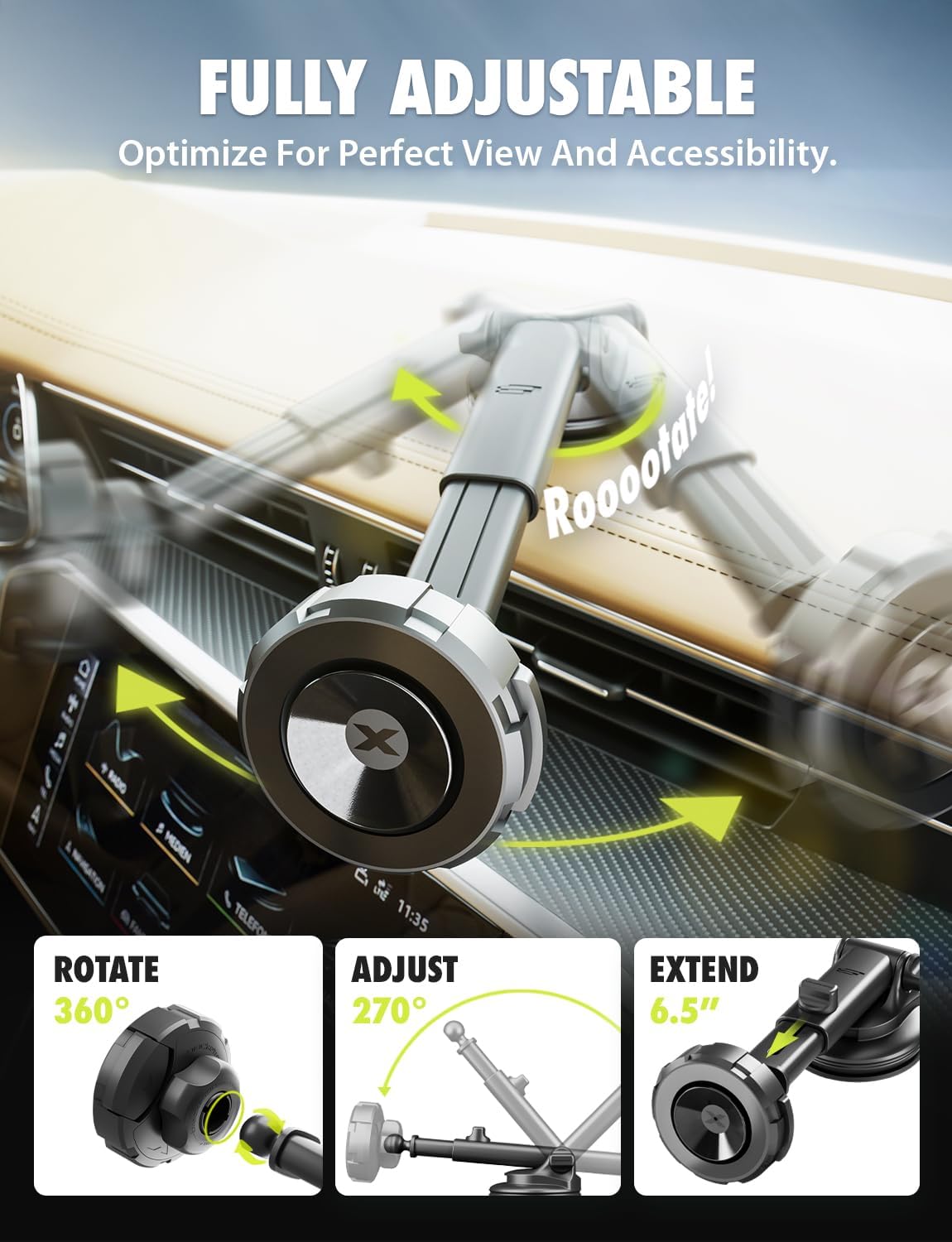 Bracketron MagSafe Car Mount,MagAlign Max Magnetic Phone Holder for Car Windshield & Dashboard,360 Vacuum Suction Magnetic Car Phone Holder for iPhone 16 Pro Max 15 14 13 12 - MagSafe Car Accessories