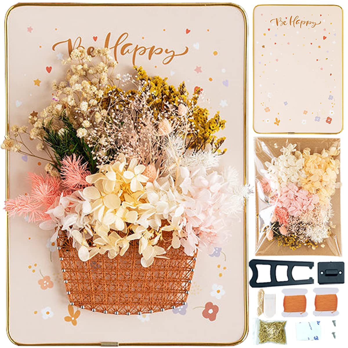 BAZIMA ALICE DIY String Art Kit for Beginner,Flowers String Art, DIY Dried Flowers Craft Kit, Unique Gift,Flower Basket, Craft Kit for Holidays
