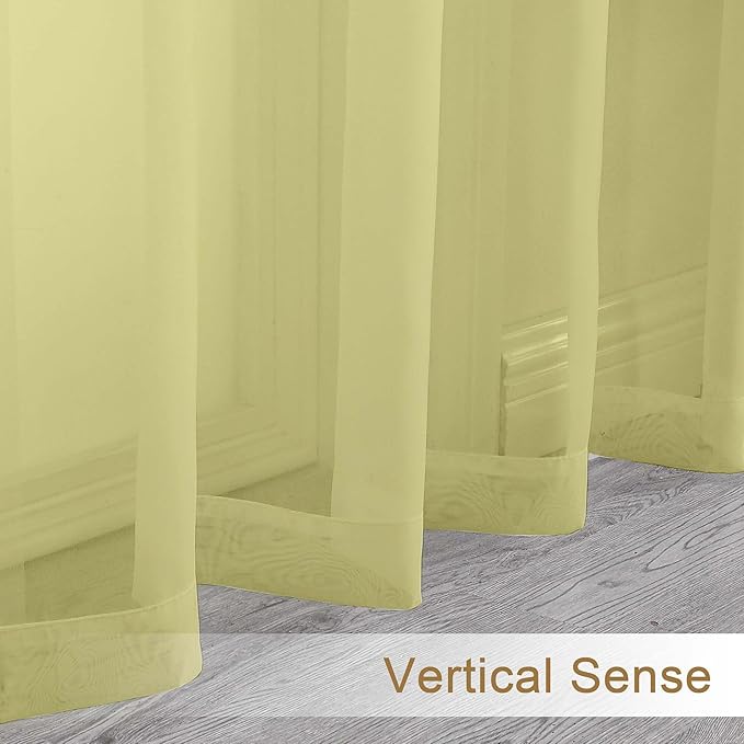 Chyhomenyc Sheer Curtains 108 Inch Length 2 Panels Set, Extra Long Light Filtering Solid Voile Window Drapes for Living Room Bedroom, 42Wx108L, 9FT Length, Set of 2, Lemon