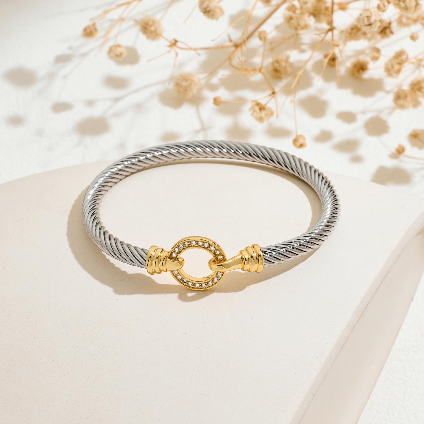 WOWORAMA Two Tone Cuff Bracelet for Women Silver Gold Cable Wire Bangle Bracelet Unisex Mixed Metal Bracelets Twisted Wire Cuffs Jewelry