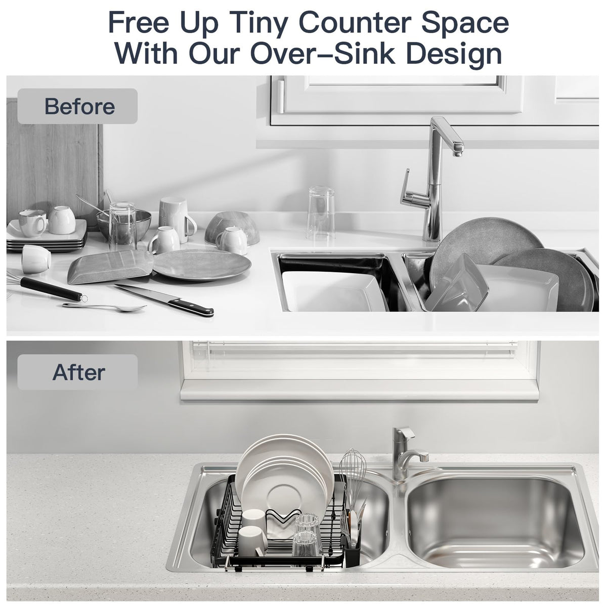 Dish Drying Rack Over The Sink with Utensil Holder