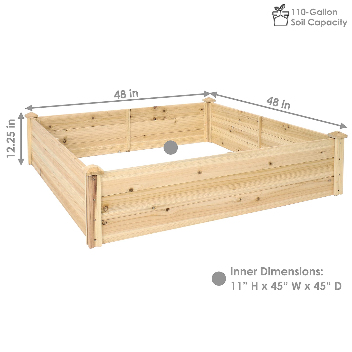 Sunnydaze Square Wood Raised Garden Bed - Outdoor Elevated Planter Box for Flower, Vegetable, and Herb Gardening - 4’ x 4’