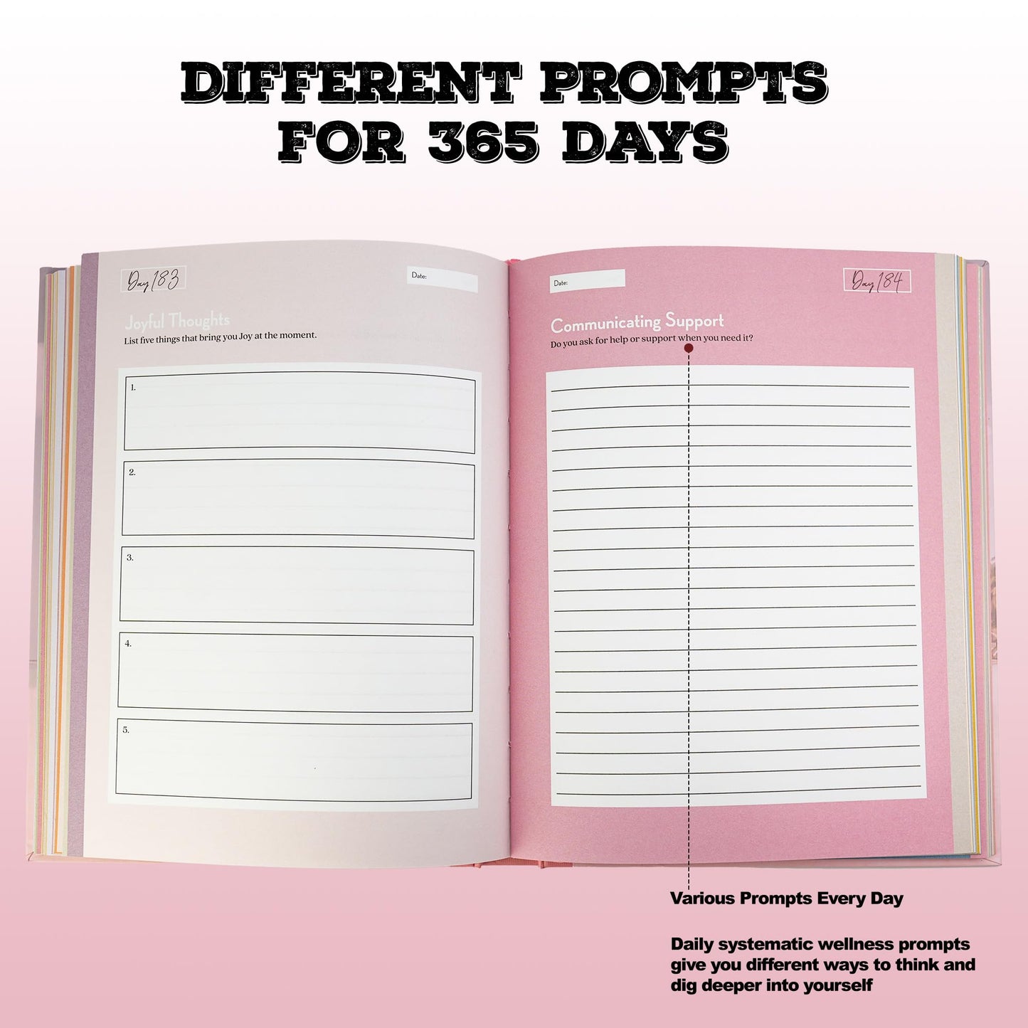 Navkejon 365 Day Wellness Journal, Daily Prompts Guided Notebook for Personal Growth Self Care Mindfulness Discovery Thoughtful Diary