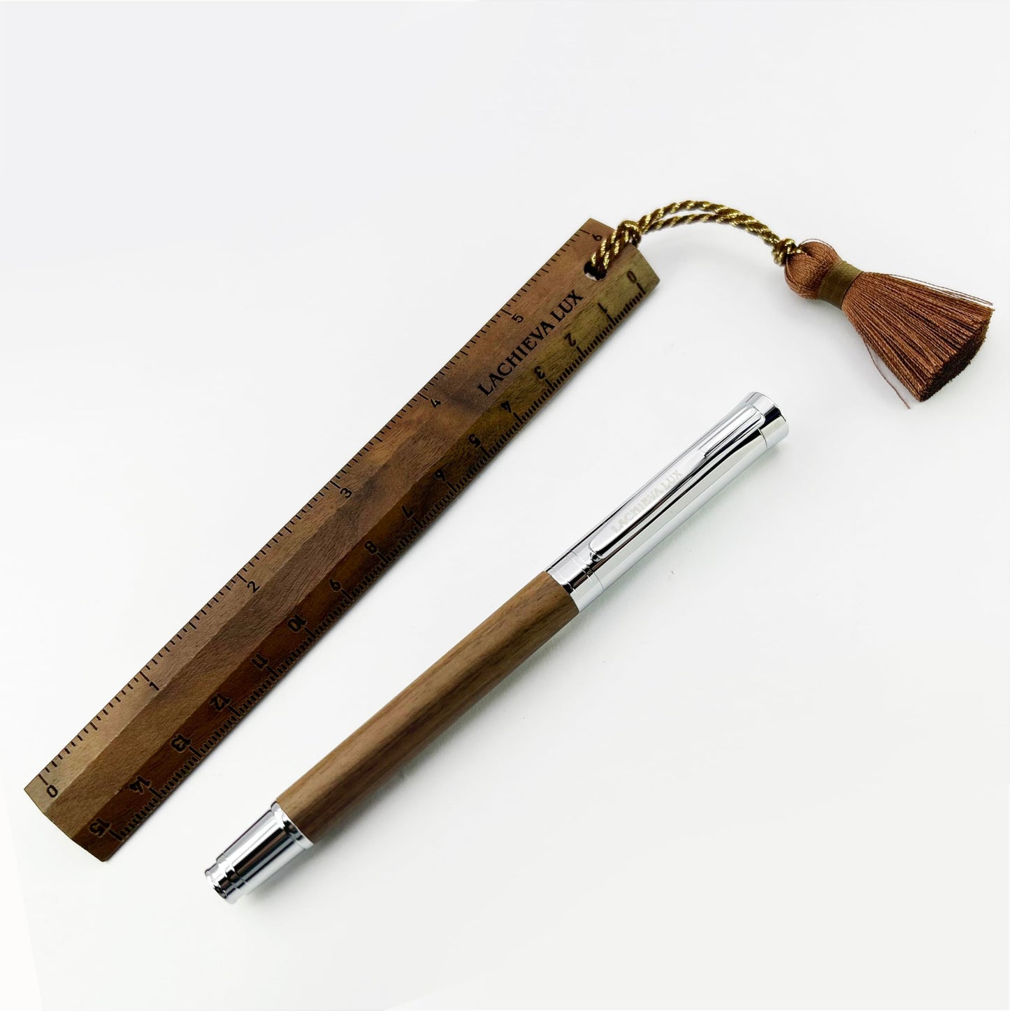 LACHIEVA LUX Fancy Walnut Rollerball Pen with Ruler/Book mark Set, Luxury Stationery Gift for Woman, Man