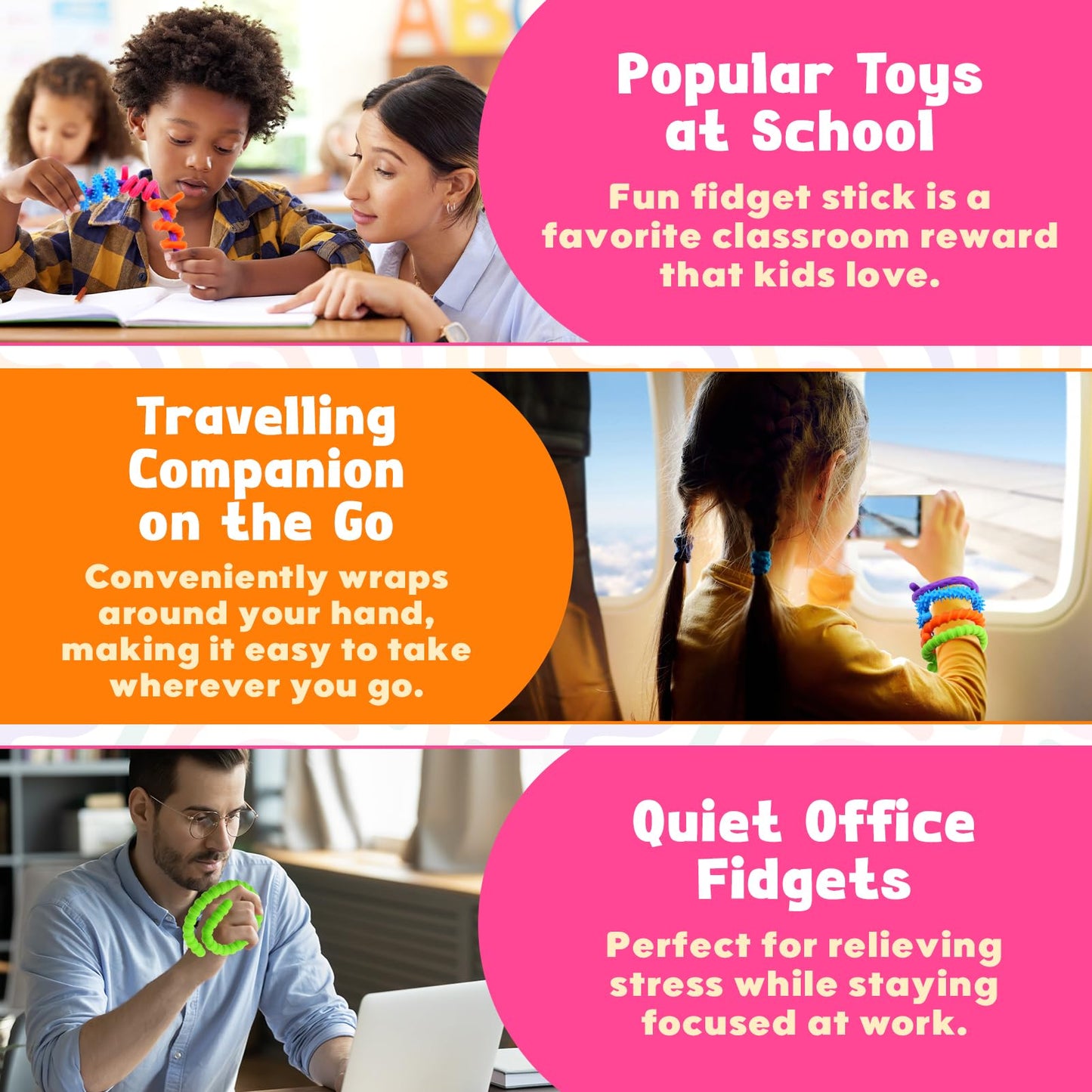 Sensory Fidget Toys for Kids: 6 Pack Textured Silicone Fidget Stick for Stress Relief Autistic ADHD, Quiet Desk Fidgets for Classroom, Sensory Toys for Autism, Egg Filler Easter Basket Stuffers