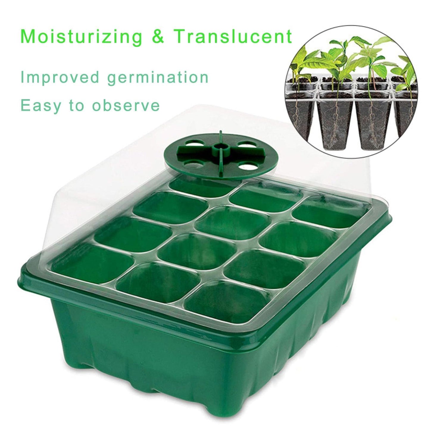 XRR Seed Starter Trays, 72-Cell Seed Tray with LED Grow Lights, Adjustable Humidity Drainage, Germination with Transparent Domes for Succulent Herbs Plant Seedlings, Indoor Seedling Greenhouse, 6 Pack