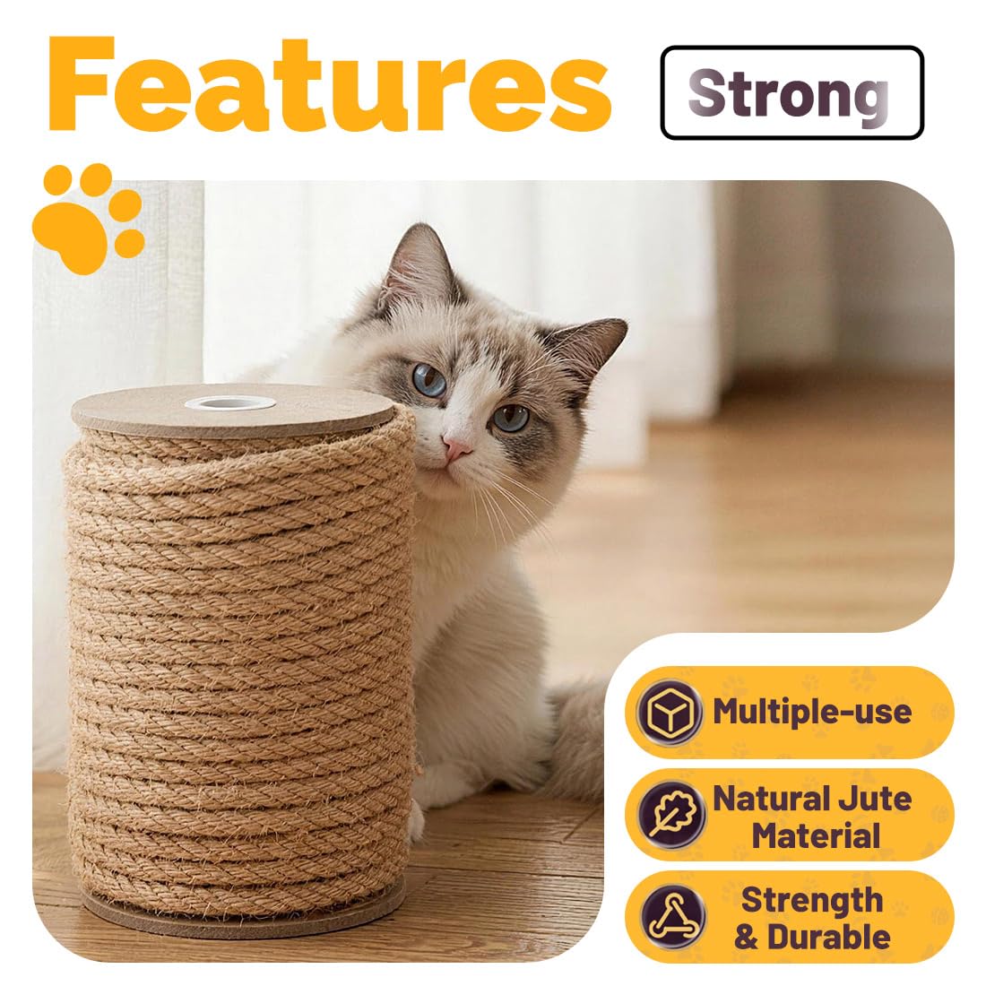 PerkDecor Jute Rope 8MM x 100FT Heavy Duty and Thick Twine Rope for Crafts Projects Gardening Bundling Cat Scratcher Scratching Post Tree Gift Wrapping Home Christmas Decoration (Brown 8mm* 100ft)