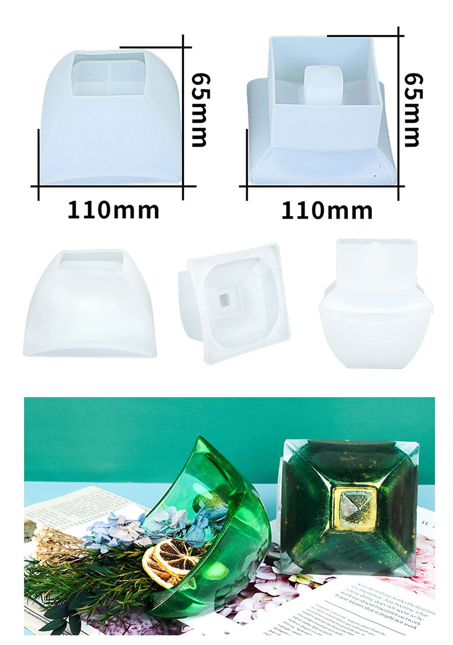 Square Storage Silicone Resin Mold with Lids Square Cup Shaped Box jar Epoxy Silicone Casting Molds for Jewelry Pendant Necklace Ornament Storage Holder, 3D DIY Making Handmade Home Decor Crafts