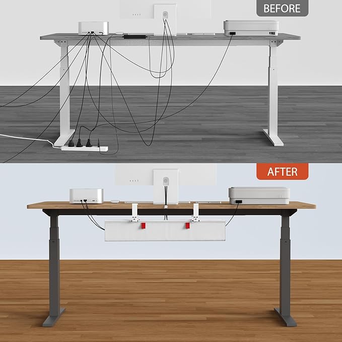 Univivi No Drill Under Desk Cable Management Tray, 28" Cord Organizer for Table, Clamp/Screw Mount Desk Cable Management, Premium Fabric Cable Management Tray for Office, Home